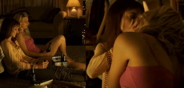 After a night of pizza, beer, and commiserating together, Lauren and Crystal sleep together.