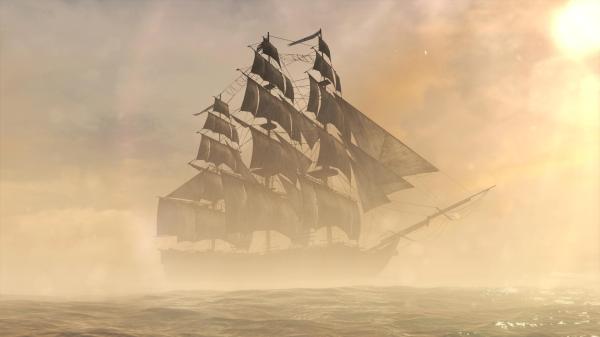 Out of the mists, this ghost-like ship appears demonstrating otherworldly speed.