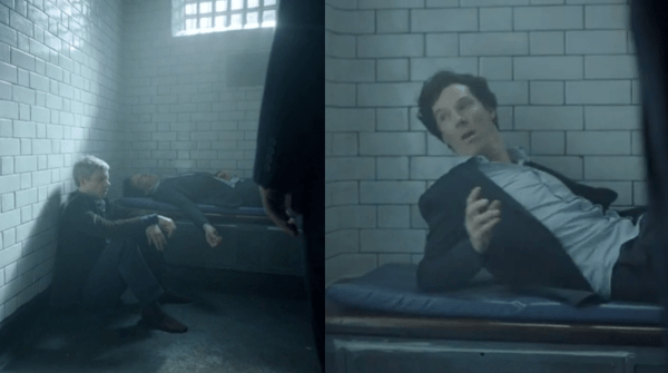John and Sherlock wake up hung-over in prison.