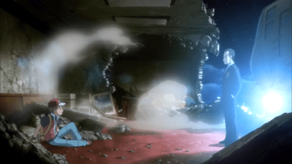 Unable to stand up to Nidoqueen's immense power, Charizard and the building itself crumble.