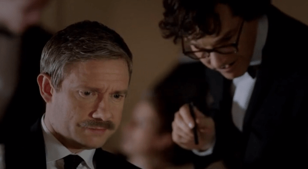 While posing as a French waiter, Sherlock tries to surprise John