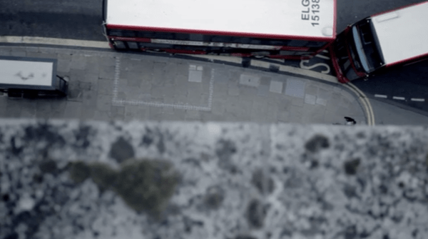 A wary, frightened look down is actually Sherlock seeing whether or not Mary is in position yet. 