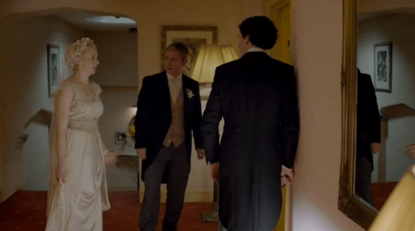 Sherlock, John, and Mary arrive at Major Sholto's room and beg him to unlock the door.