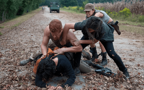 During the scuffle between Glenn and Abraham, one character is noticeably absent. 