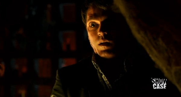 As soon as he swallows the Origin Seed, the transformation begins. Note the freakishly large eyeball.