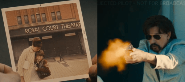 A photo of Trevor and his mom (left) and a shot from his failed TV show (right).