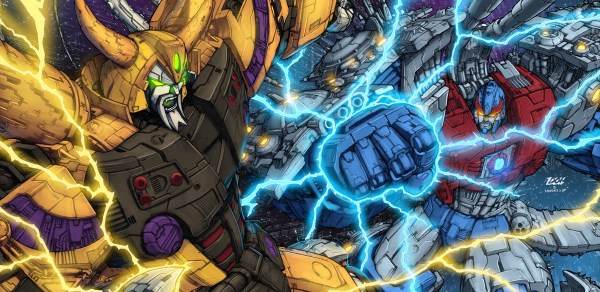 The planet-sized Primus and Unicorn fighting