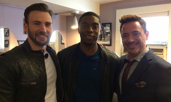 Chris Evans, Chadwick Boseman and Robert Downey Jr