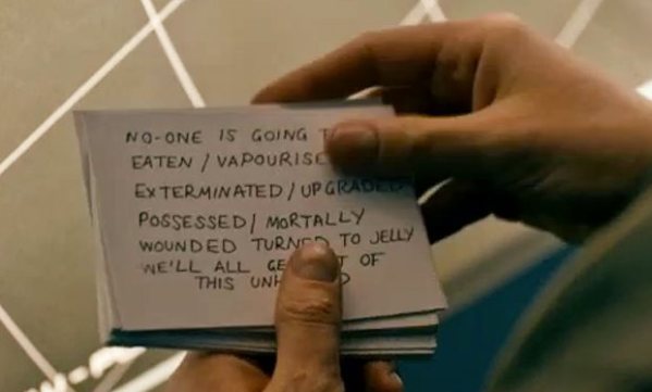 What_was_written_on_the_Doctor_s_prompt_cards_in_Doctor_Who_Under_the_Lake_